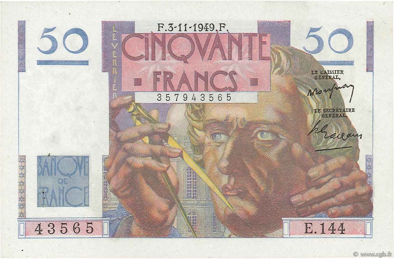 50 Francs LE VERRIER FRANCE  1949 F.20.13 SUP