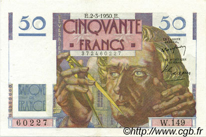 50 Francs LE VERRIER FRANCE  1950 F.20.14 XF+