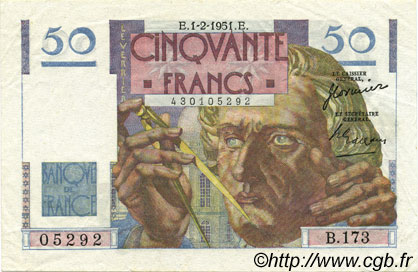50 Francs LE VERRIER FRANKREICH  1951 F.20.17 VZ
