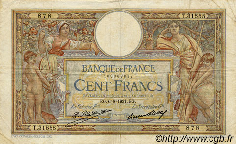 100 Francs LUC OLIVIER MERSON grands cartouches FRANCE  1931 F.24.10 VF-