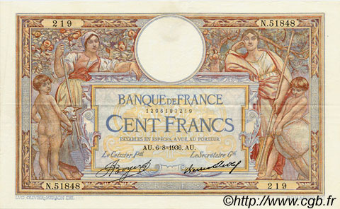 100 Francs LUC OLIVIER MERSON grands cartouches FRANKREICH  1936 F.24.15 VZ+