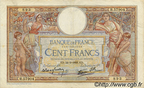 100 Francs LUC OLIVIER MERSON type modifié FRANCE  1938 F.25.12 F