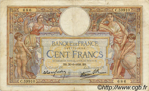 100 Francs LUC OLIVIER MERSON type modifié FRANCE  1938 F.25.24 F