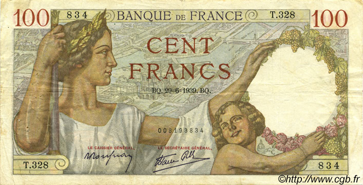 100 Francs SULLY FRANKREICH  1939 F.26.04 SS