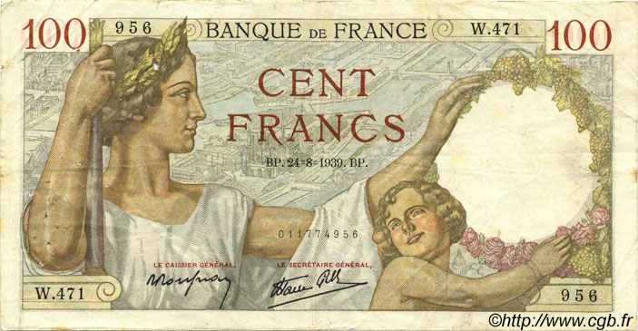 100 Francs SULLY FRANKREICH  1939 F.26.05 fSS