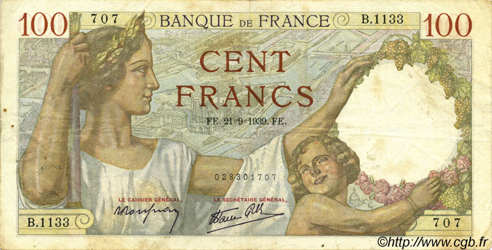 100 Francs SULLY FRANCIA  1939 F.26.07 BC+