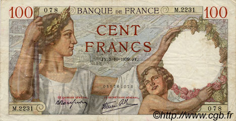 100 Francs SULLY FRANCIA  1939 F.26.09 BB