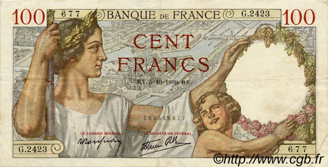 100 Francs SULLY FRANCE  1939 F.26.09 TTB+