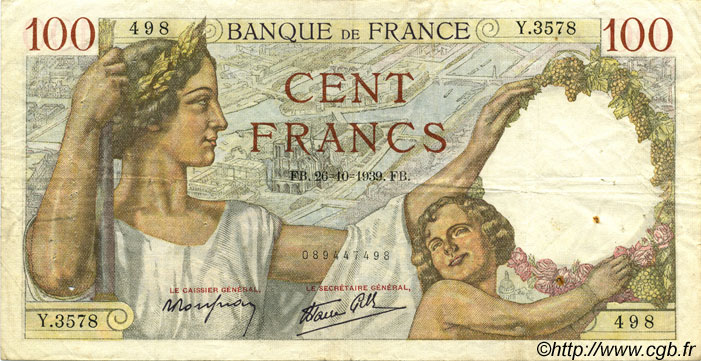 100 Francs SULLY FRANCIA  1939 F.26.12 BC+