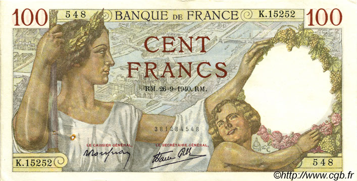 100 Francs SULLY FRANCIA  1940 F.26.38 q.SPL