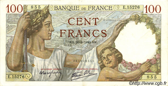 100 Francs SULLY FRANCIA  1940 F.26.38 MBC+