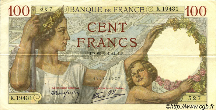 100 Francs SULLY FRANCIA  1941 F.26.47 MBC+