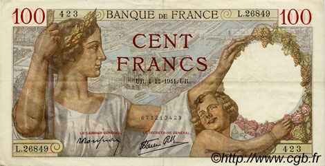100 Francs SULLY FRANCIA  1941 F.26.62 q.SPL