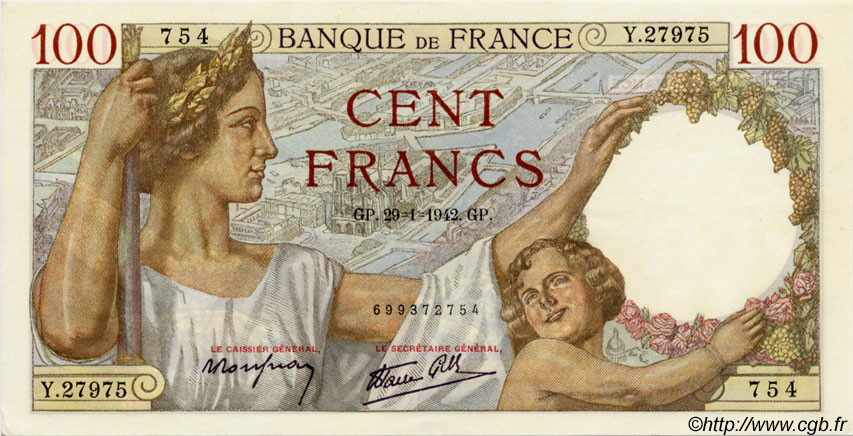 100 Francs SULLY FRANCIA  1942 F.26.65 SC+