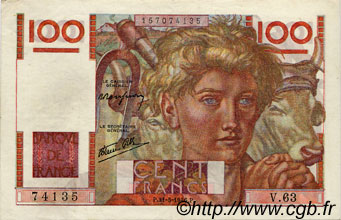 100 Francs JEUNE PAYSAN FRANCE  1946 F.28.05 XF