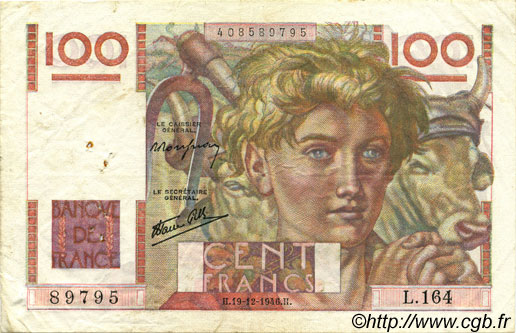 100 Francs JEUNE PAYSAN FRANCIA  1946 F.28.12 MBC