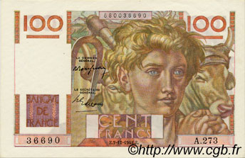 100 Francs JEUNE PAYSAN FRANKREICH  1948 F.28.20 fST+