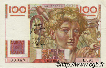 100 Francs JEUNE PAYSAN FRANCIA  1950 F.28.26 SPL