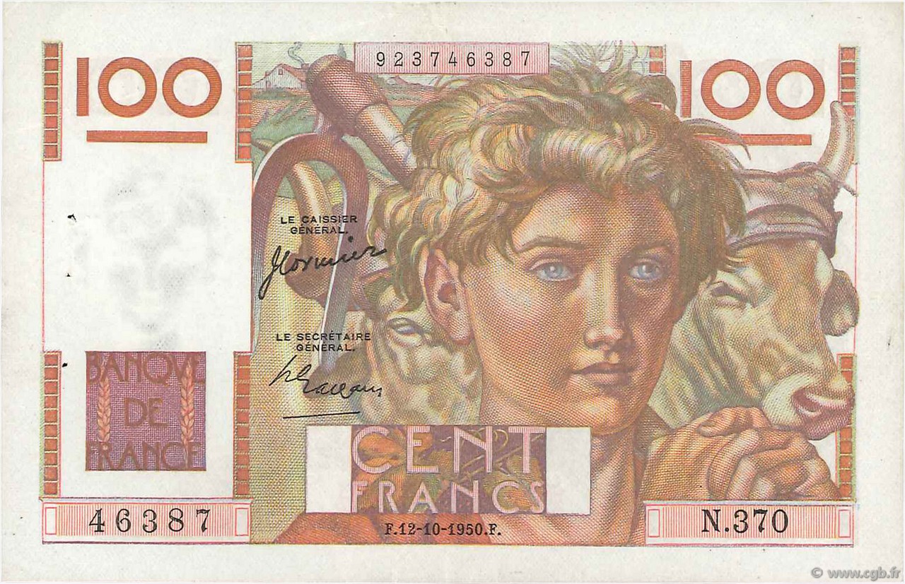 100 Francs JEUNE PAYSAN FRANCIA  1950 F.28.27 MBC+