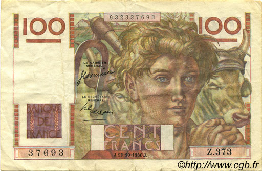 100 Francs JEUNE PAYSAN FRANKREICH  1950 F.28.27 SS