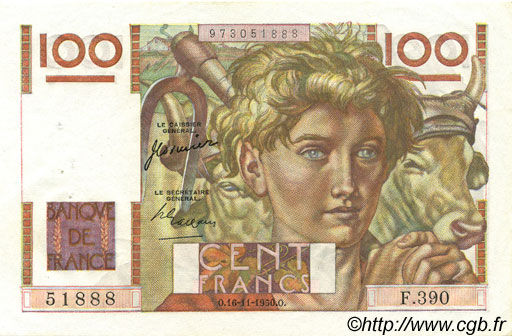100 Francs JEUNE PAYSAN FRANCIA  1950 F.28.28 q.SPL