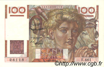100 Francs JEUNE PAYSAN FRANKREICH  1952 F.28.33 VZ