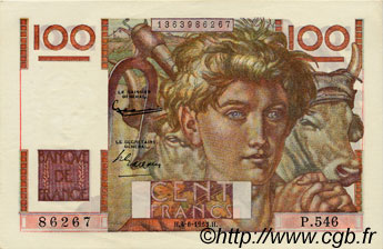 100 Francs JEUNE PAYSAN FRANCIA  1953 F.28.37 AU