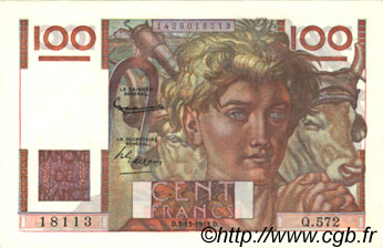 100 Francs JEUNE PAYSAN FRANCE  1953 F.28.40 AU