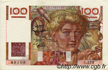 100 Francs JEUNE PAYSAN FRANCIA  1953 F.28.40 q.SPL a SPL