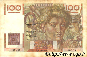 100 Francs JEUNE PAYSAN filigrane inversé FRANCIA  1953 F.28bis.03 MBC