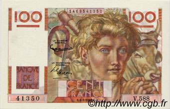 100 Francs JEUNE PAYSAN filigrane inversé FRANCIA  1954 F.28bis.05 AU