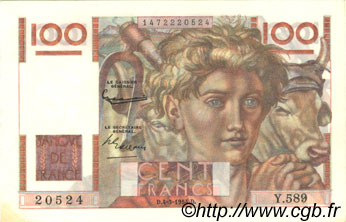 100 Francs JEUNE PAYSAN filigrane inversé FRANKREICH  1954 F.28bis.05 fST
