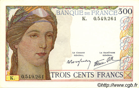 300 Francs FRANKREICH  1938 F.29.01 fST