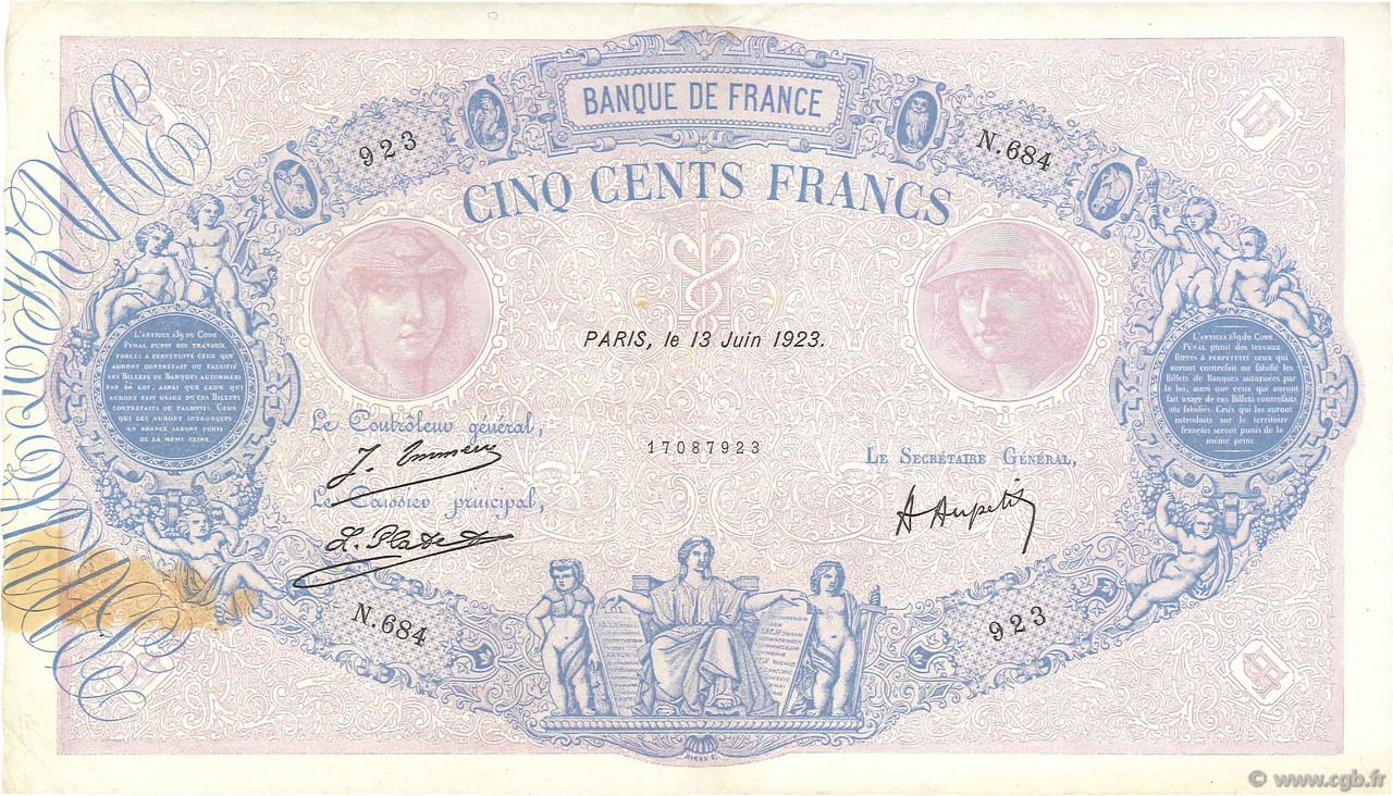 500 Francs BLEU ET ROSE FRANCIA  1923 F.30.27 MBC+