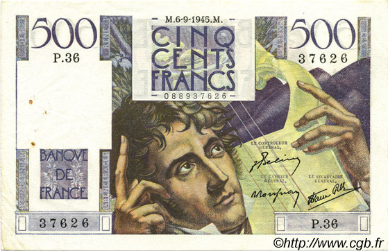 500 Francs CHATEAUBRIAND FRANCE  1945 F.34.02 VF+