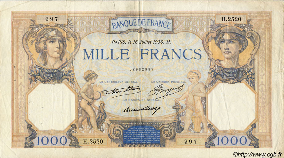 1000 Francs CÉRÈS ET MERCURE FRANCE  1927 F.37 F