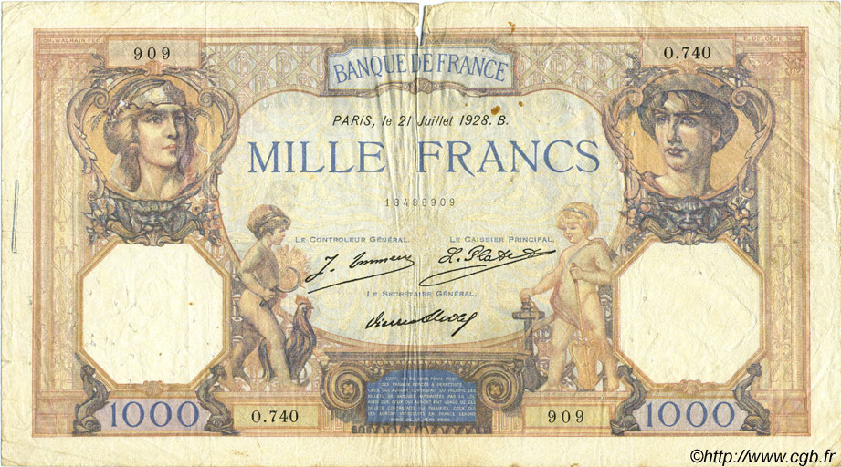 1000 Francs CÉRÈS ET MERCURE FRANCIA  1928 F.37.02 q.MB