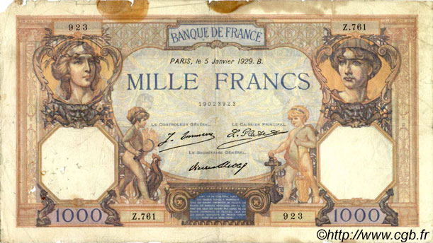 1000 Francs CÉRÈS ET MERCURE FRANCIA  1929 F.37.03 q.MB