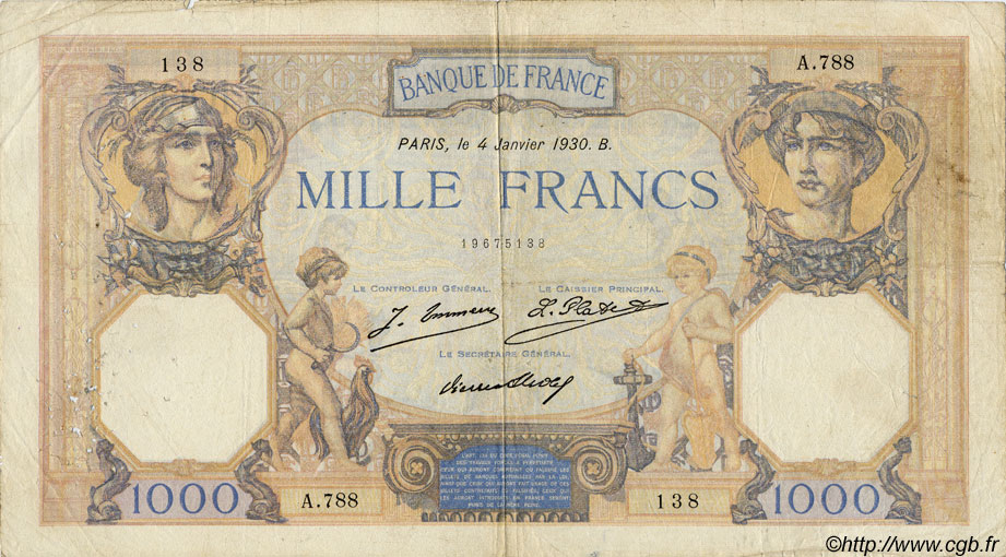 1000 Francs CÉRÈS ET MERCURE FRANCIA  1930 F.37.04 RC+