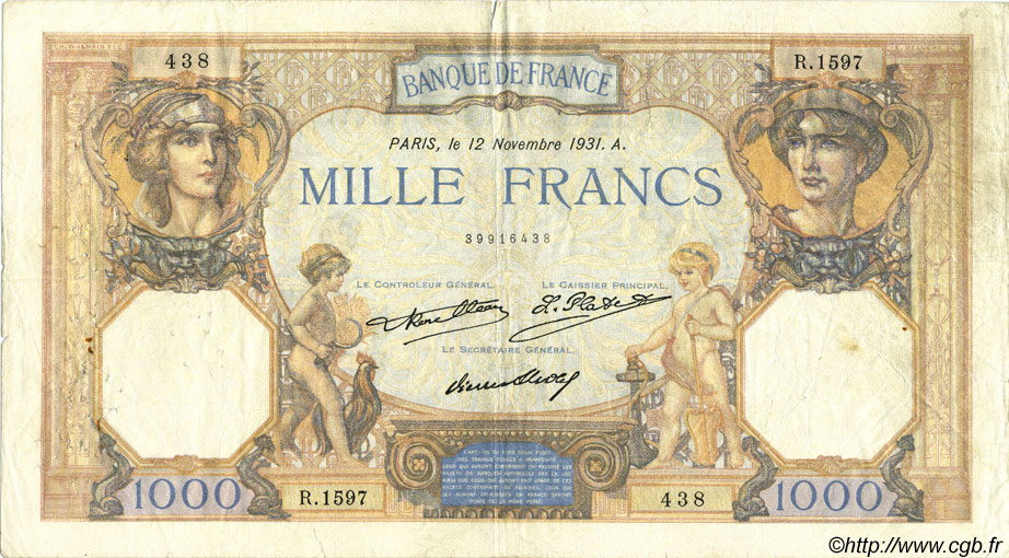 1000 Francs CÉRÈS ET MERCURE FRANCE  1931 F.37.06 F+