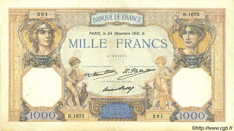 1000 Francs CÉRÈS ET MERCURE FRANCIA  1931 F.37.06 MBC+