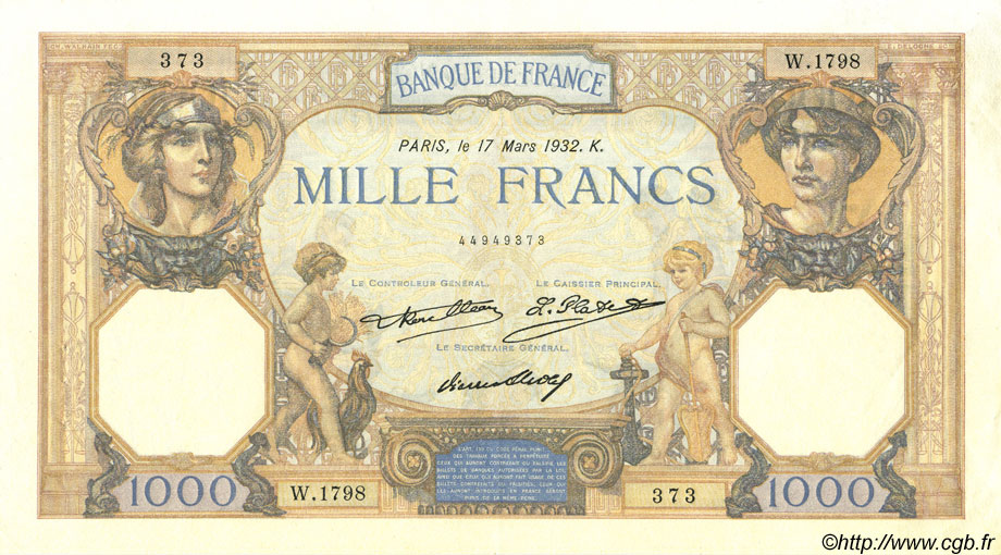 1000 Francs CÉRÈS ET MERCURE FRANCIA  1932 F.37.07 EBC a SC