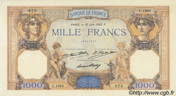 1000 Francs CÉRÈS ET MERCURE FRANCIA  1932 F.37.07 MBC+