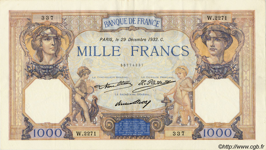 1000 Francs CÉRÈS ET MERCURE FRANCIA  1932 F.37.07 q.SPL a SPL