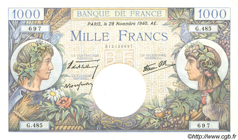 1000 Francs COMMERCE ET INDUSTRIE FRANCE  1940 F.39.02 NEUF