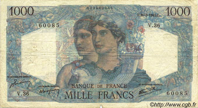 1000 Francs MINERVE ET HERCULE FRANCIA  1945 F.41.03 MB