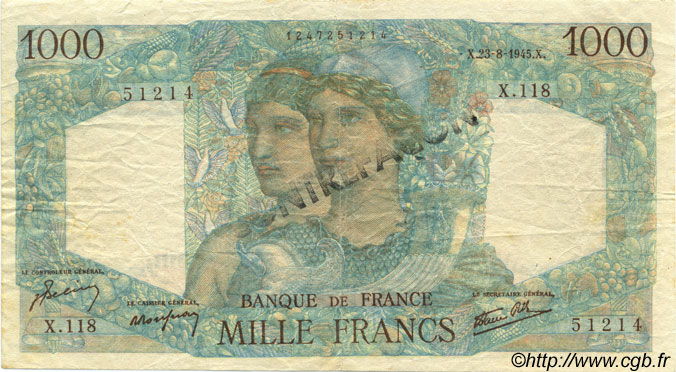 1000 Francs MINERVE ET HERCULE Faux FRANCE  1945 F.41.07 VF+