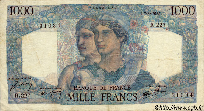 1000 Francs MINERVE ET HERCULE FRANCIA  1946 F.41.12 BB