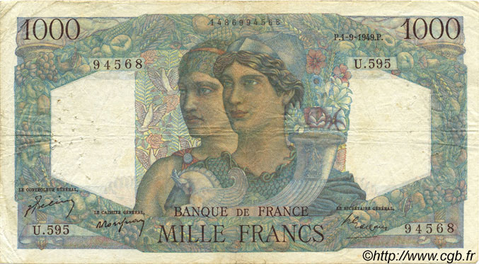 1000 Francs MINERVE ET HERCULE FRANCIA  1949 F.41.28 MB