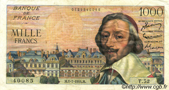 1000 Francs RICHELIEU FRANKREICH  1954 F.42.06 S